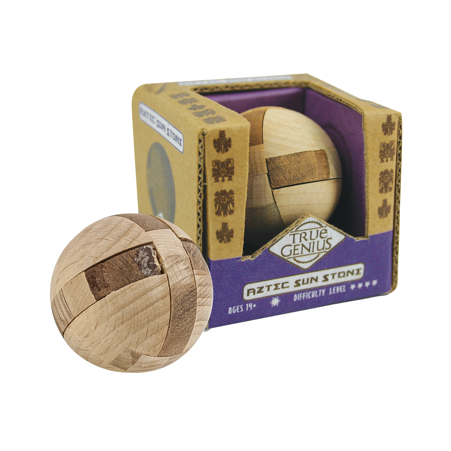 Aztec Sun Stone - Interlocking Wooden Sphere Puzzle