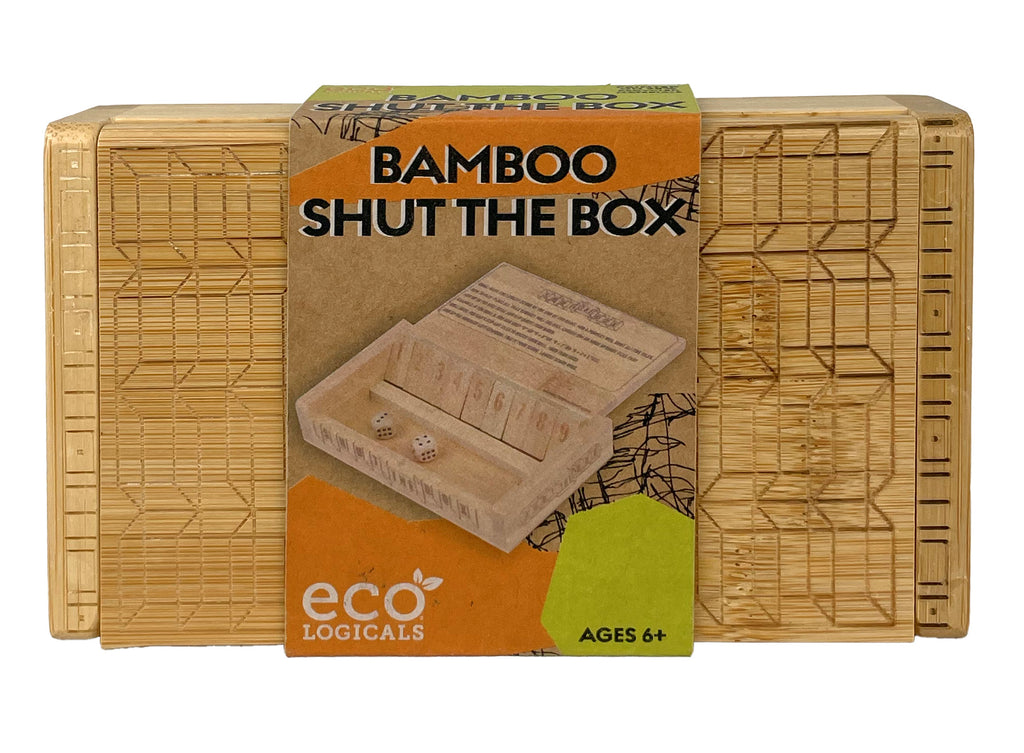 Shut the Box bamboo dice game in ecoLOGICALS retail packaging