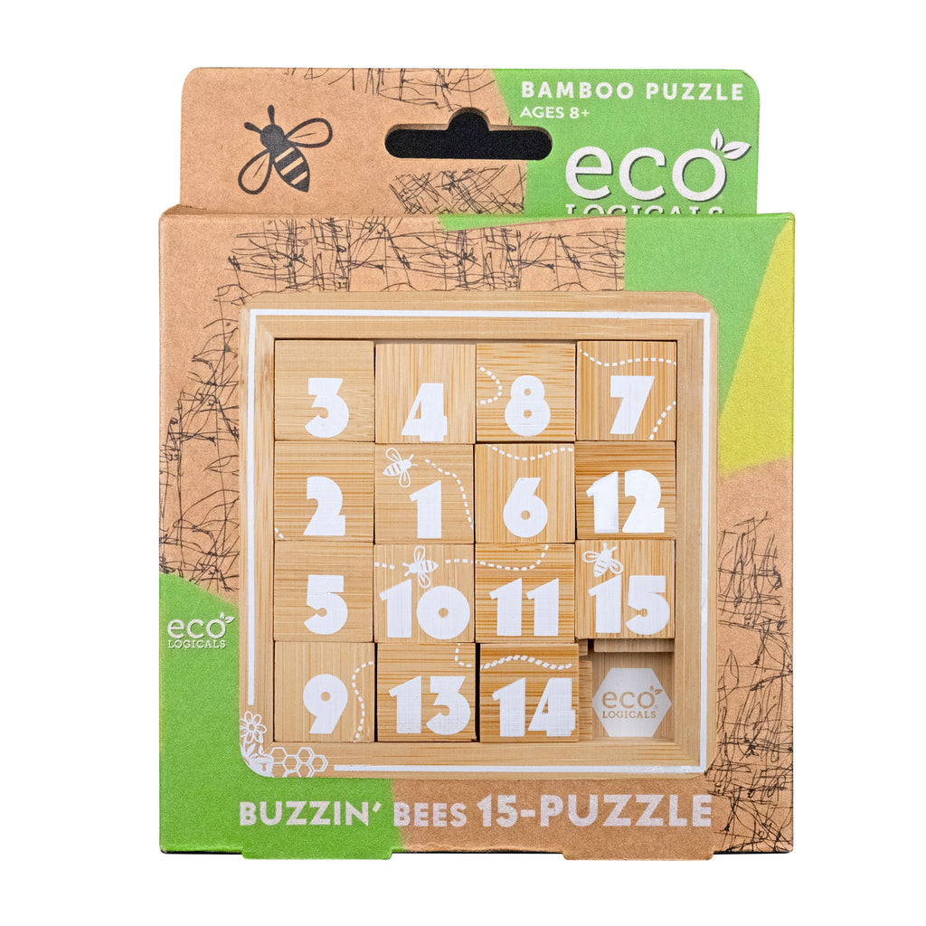 Buzzin Bee 15 puzzle bamboo sliding puzzle front of package