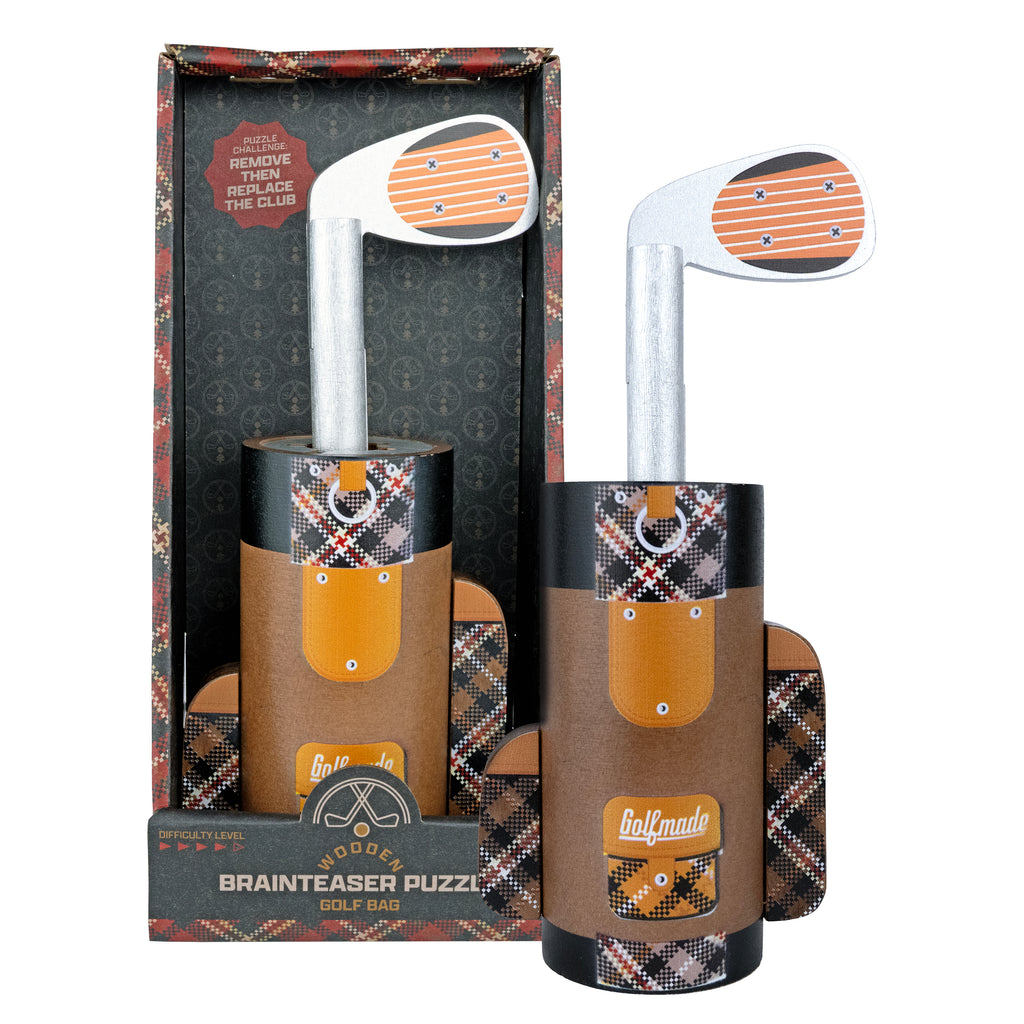 Heritage wooden golf bag puzzle hero, club out of box