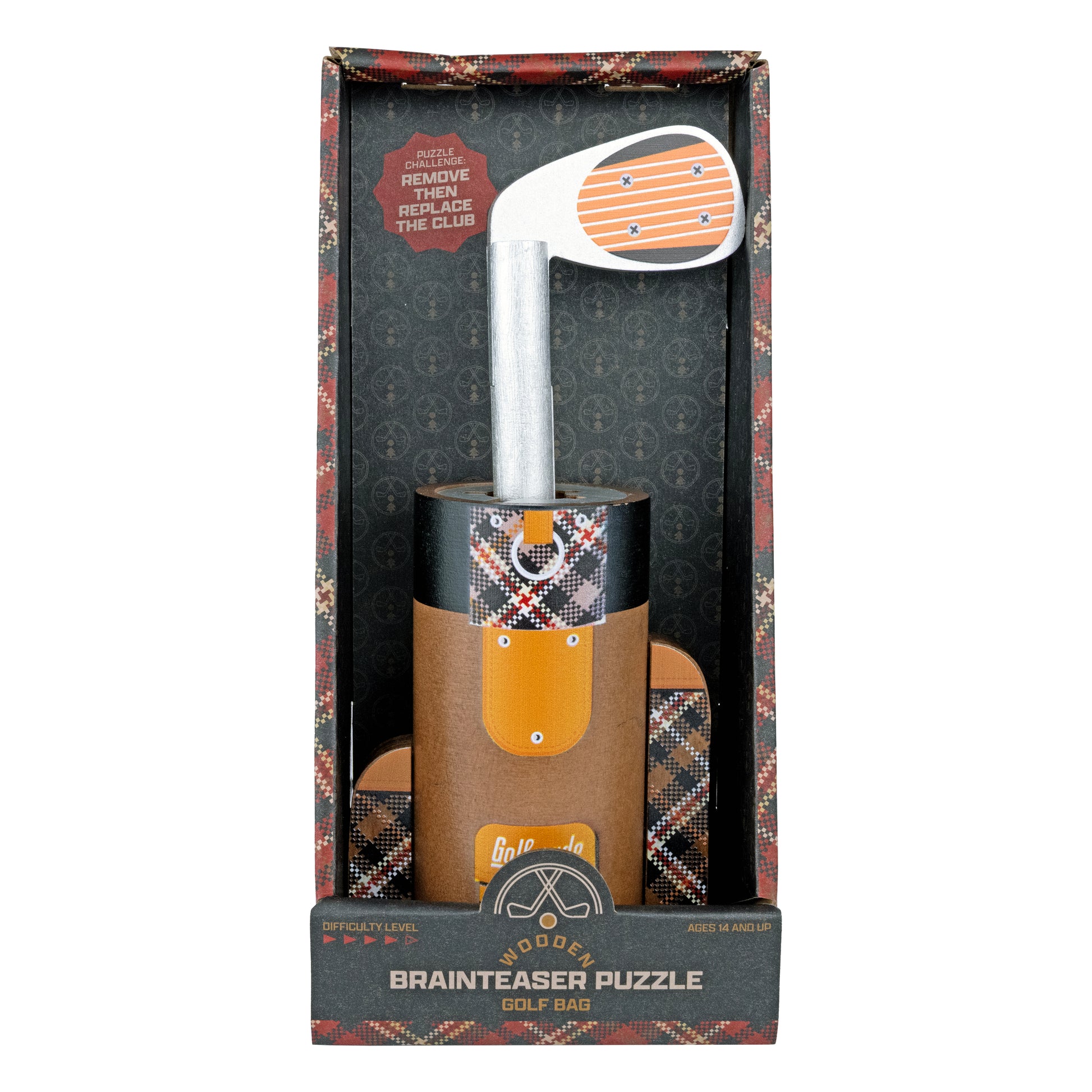 Heritage wooden golf bag puzzle in retail packaging front