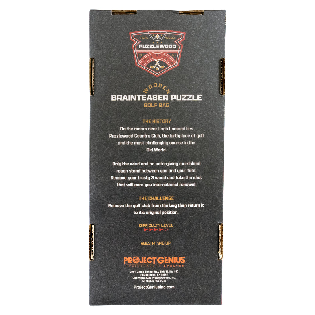 Heritage wooden golf bag puzzle packaging back with instructions