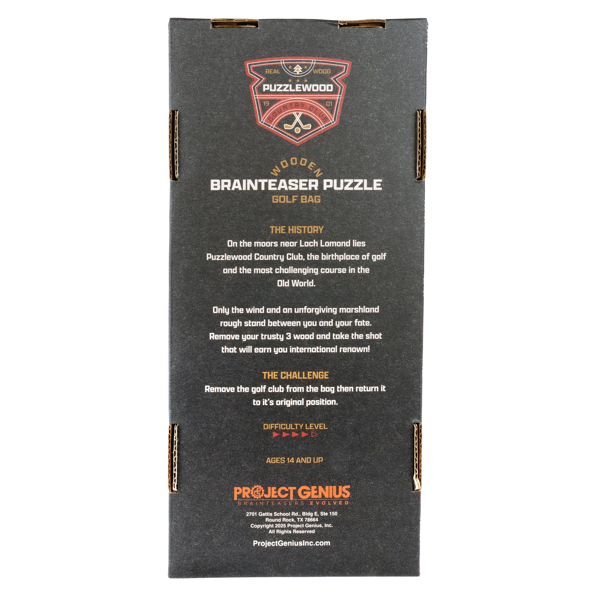 Heritage wooden golf bag puzzle packaging back with instructions