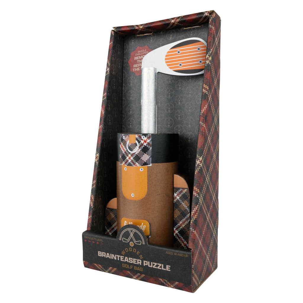 Heritage wooden golf bag puzzle right angle in packaging