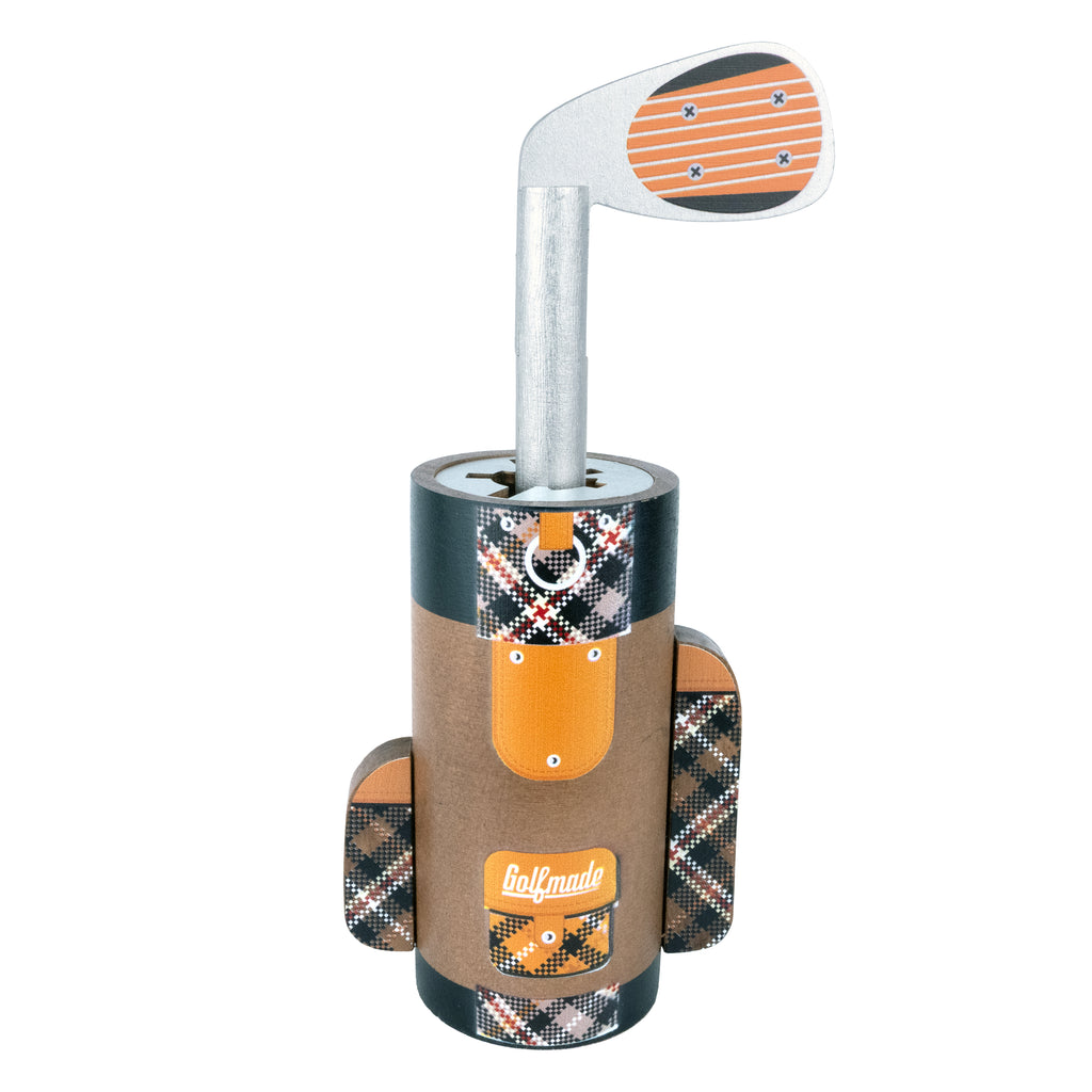 Heritage wooden golf bag puzzle out of box angled view