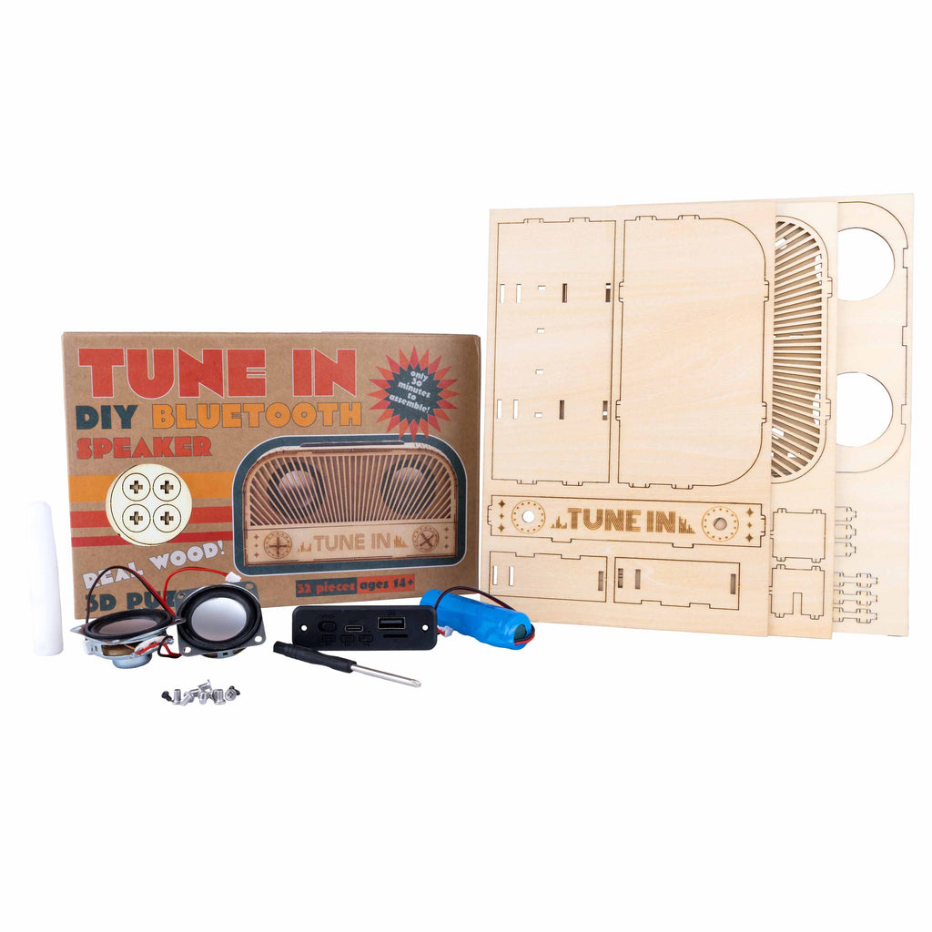 Tune-In DIY Bluetooth Speaker wooden build kit out of box hero