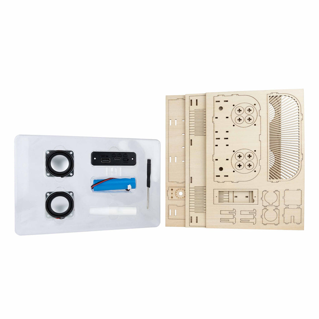 Tune-In DIY Bluetooth Speaker wooden build kit components and wood panels