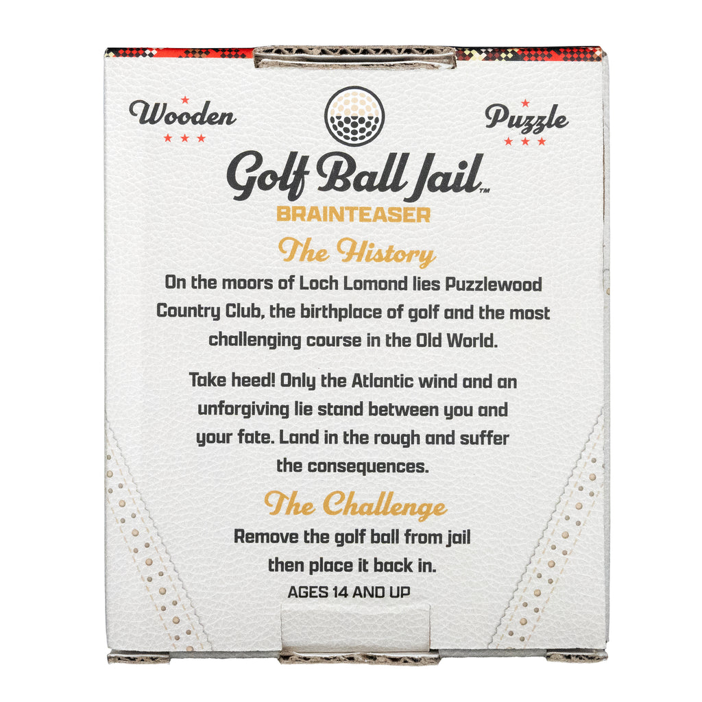 Golf Jail Puzzle back of package with the challenge and history