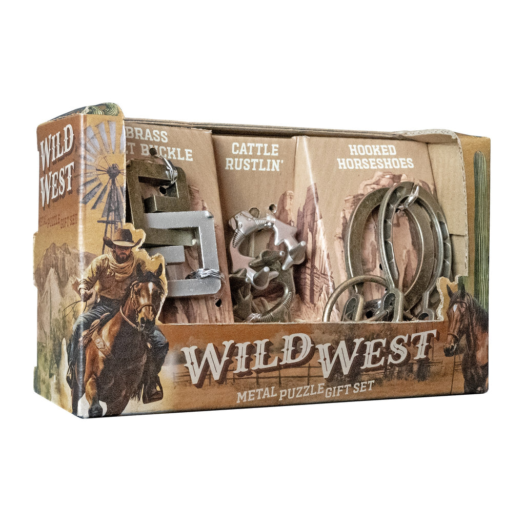 Wild West metal puzzle gift set - left package panel