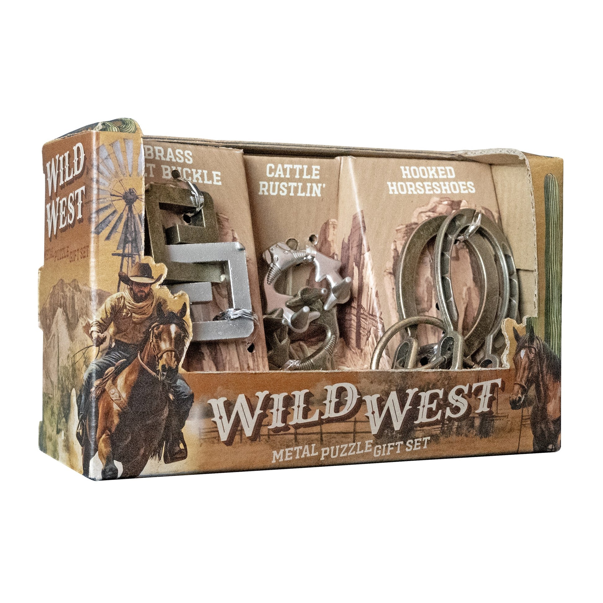 Wild West metal puzzle gift set - left package panel