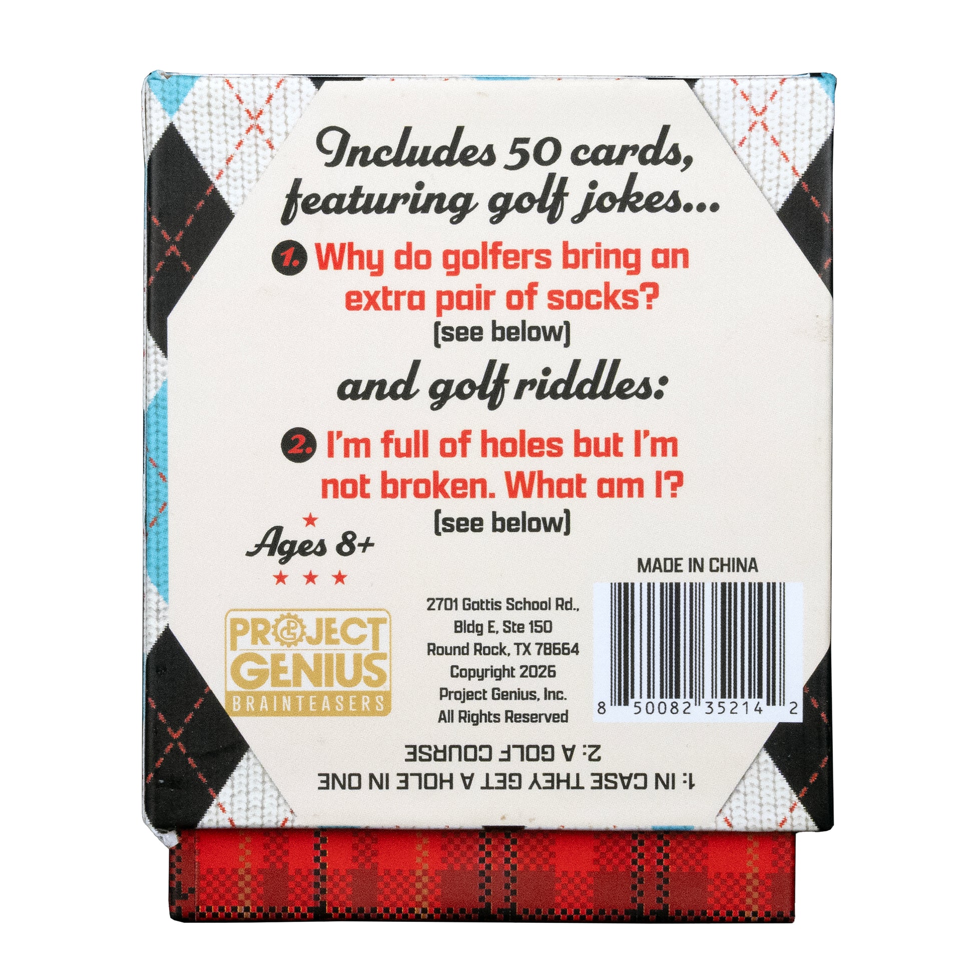 Golf Jokes and Riddles back of box with 50 cards details