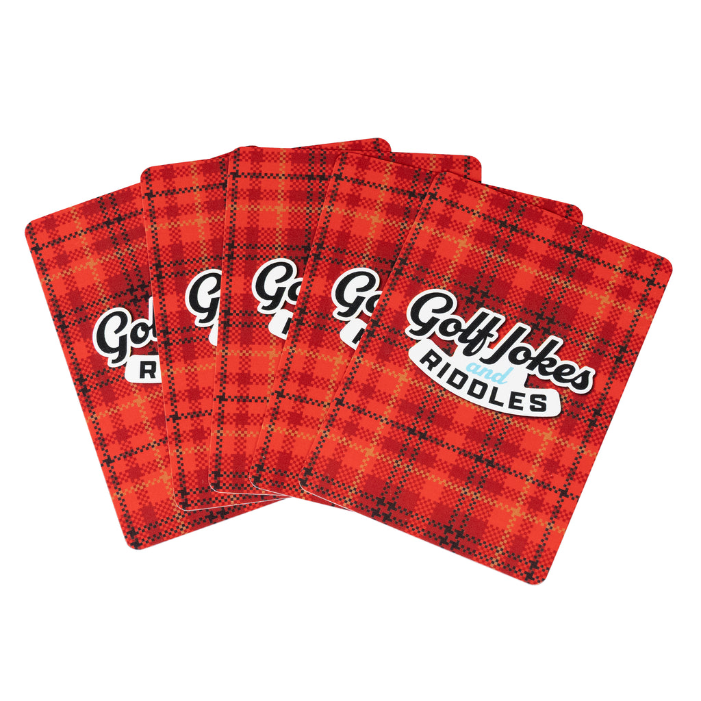 Golf Jokes and Riddles card backs with plaid design