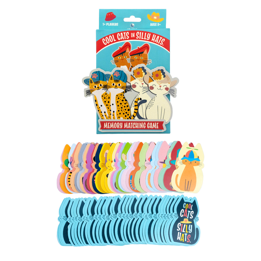 Cool Cats in Silly Hats memory game box with cat-shaped tiles