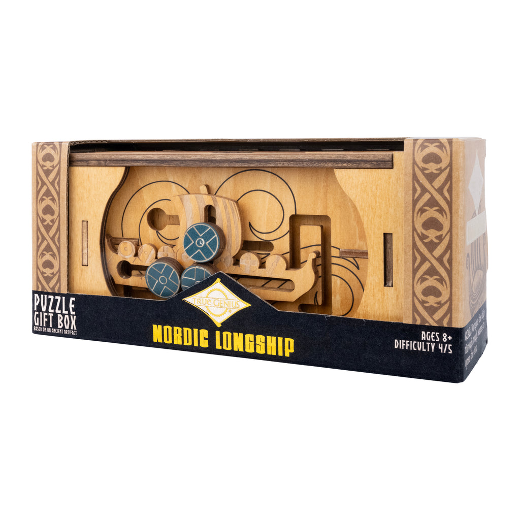 Nordic Longship Secret Box Viking puzzle box right front in package