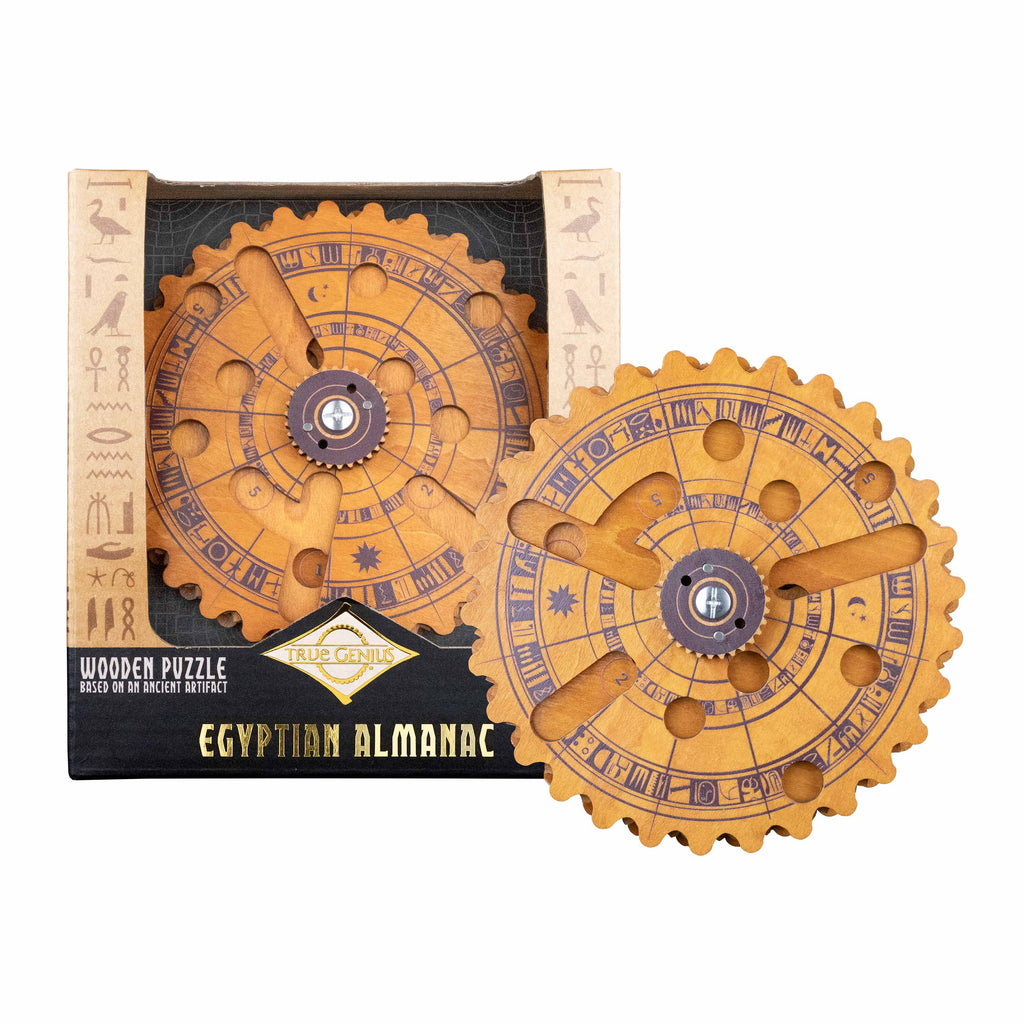 Egyptian Almanac brainteaser puzzle, wooden gear removed from packaging