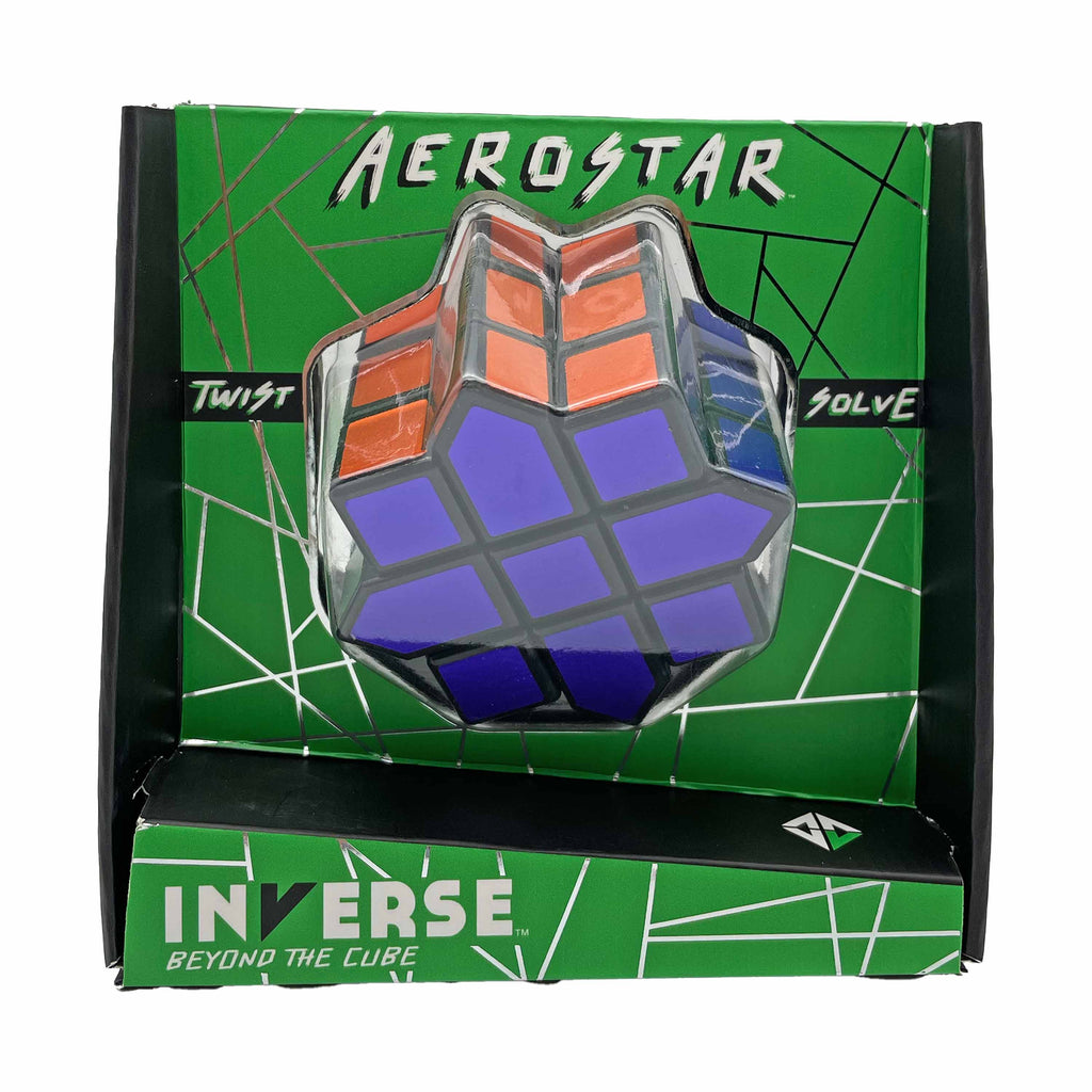 Aerostar star-shaped twisty puzzle scrambled in green packaging