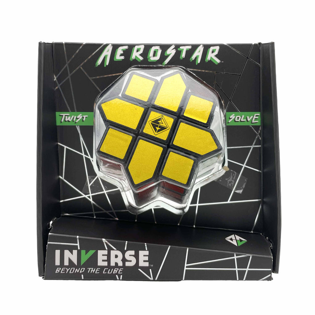 Aerostar star-shaped twisty puzzle in black packaging gold finish